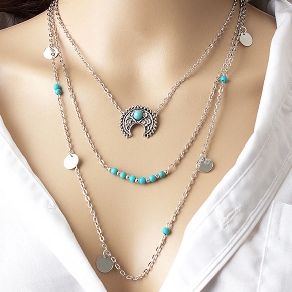 “JADE” 💫 BOHO CHIC Genuine Stone Silver Necklace - Picture 2 of 5